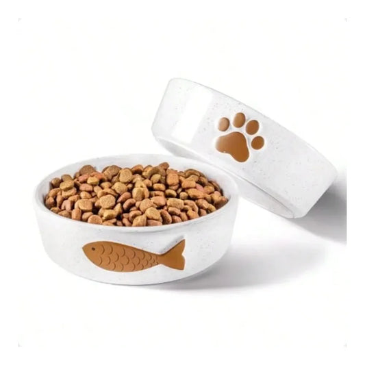Whisker Friendly Ceramic Cat Bowl Set Of 2 With Anti Slip Bases Dishwasher Safe