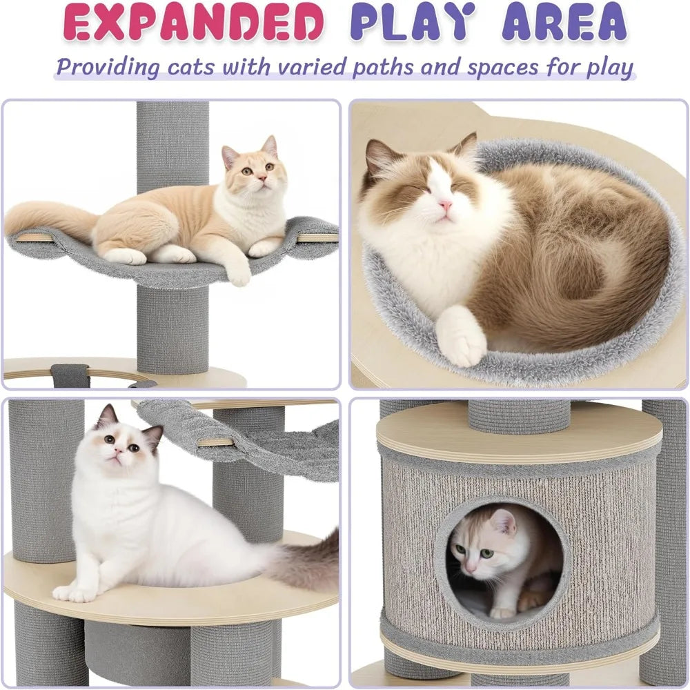 RBXC Tall Cat Tree With 5 Levels Tower Condo Hammocks
