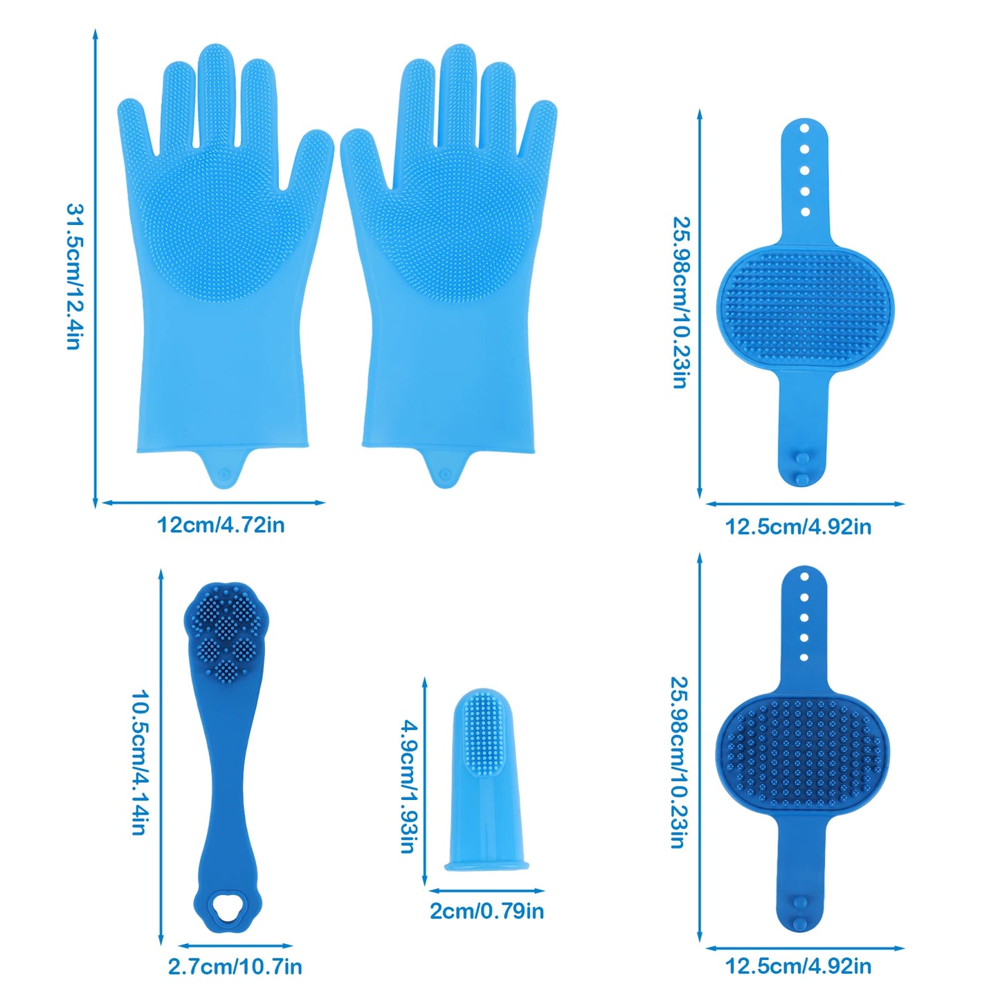 6PCS Pet Grooming Kit Silicone Dog Washing Gloves