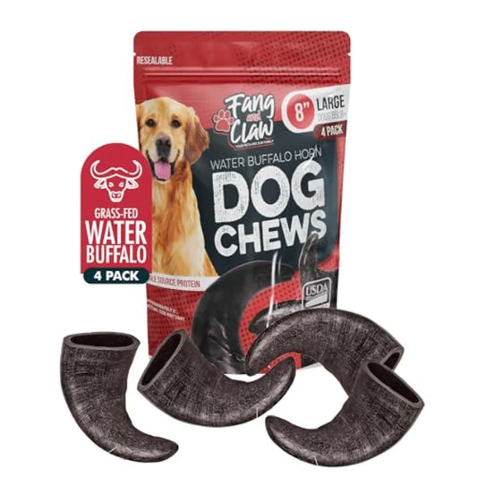Water Buffalo Horn Dog Chew 4 Pack - Large 8"