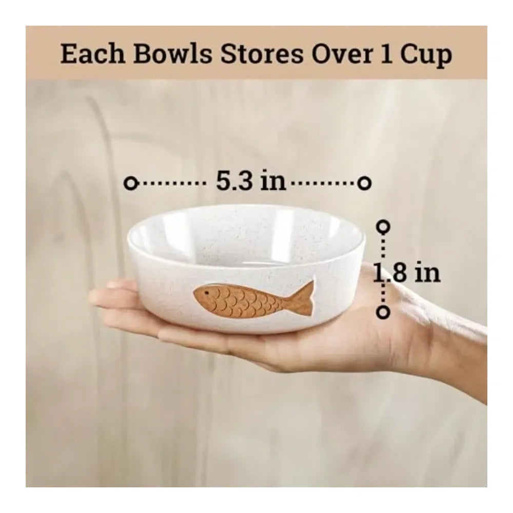 Whisker Friendly Ceramic Cat Bowl Set Of 2 With Anti Slip Bases Dishwasher Safe