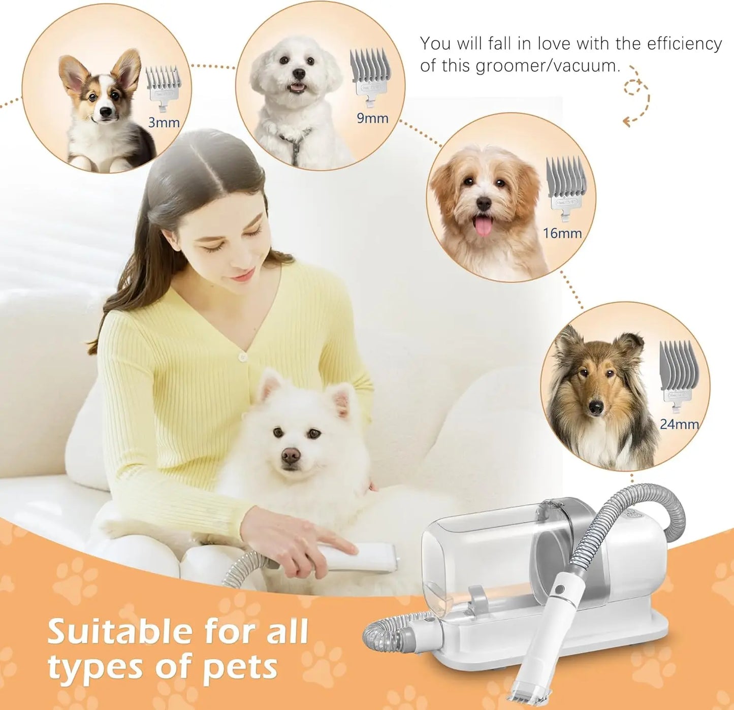 Dog Grooming Vacuum Kit With Low Noise Pet Hair Tools