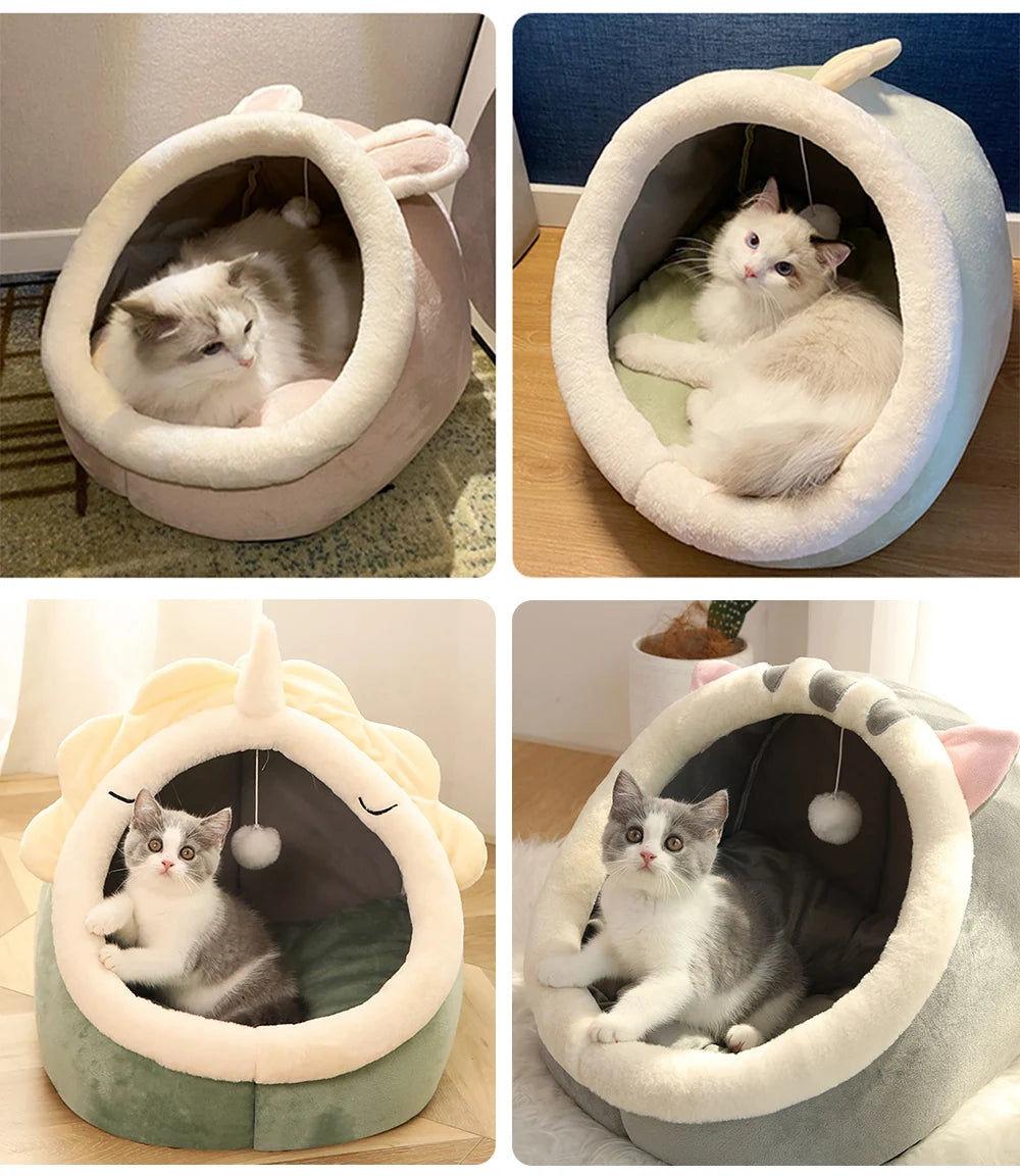 Deep Sleep Cartoon Cat Bed Foldable Washable Cotton Pet Cave