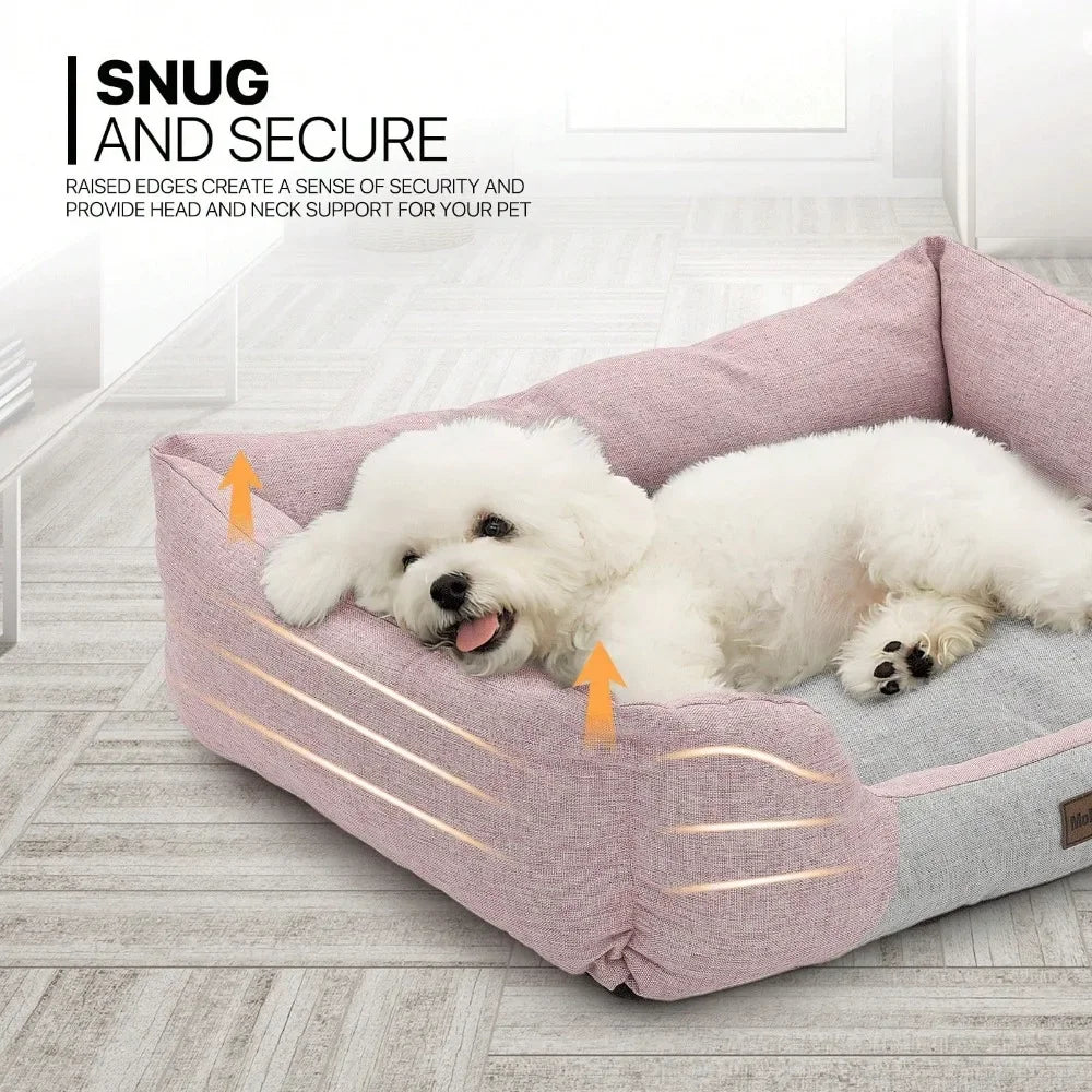 27"X21"X7" Dog Beds For Medium Small Dogs Machine-Washable Linen-Like Fabric Pet Beds Warming Cozy Soft Bed For Dogs And Cat,
