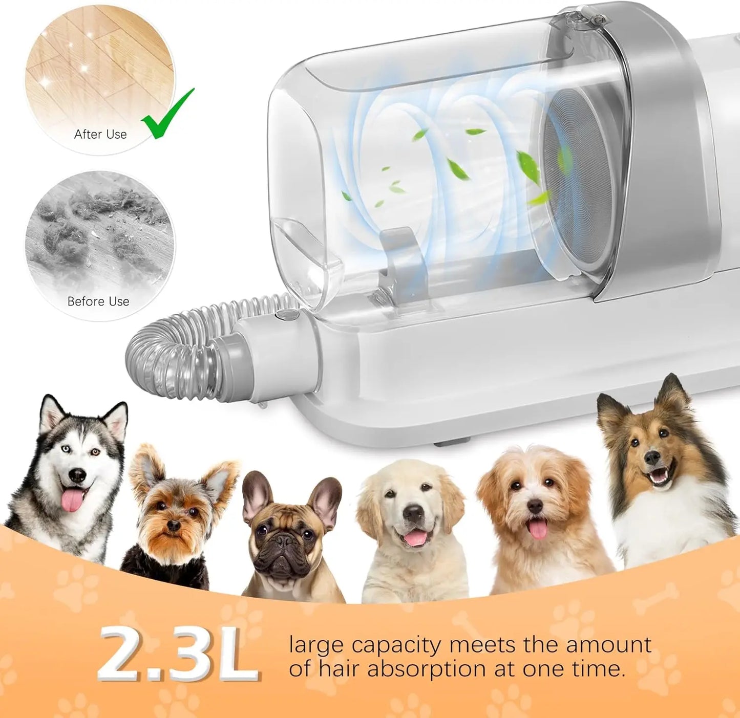 Dog Grooming Vacuum Kit With Low Noise Pet Hair Tools