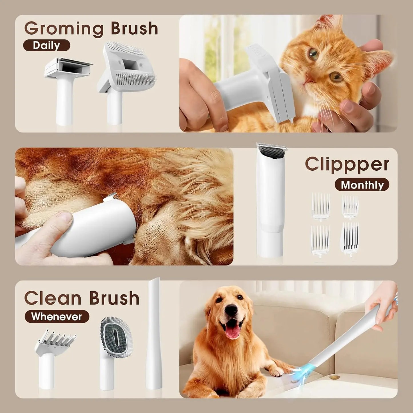4L Dust Cup Pet Grooming Vacuum Kit