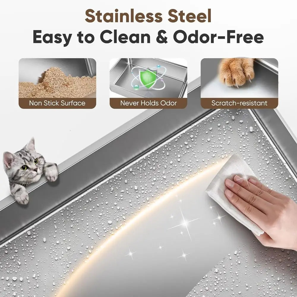 Stainless Steel Litter Box With Lid Enclosed For Cats