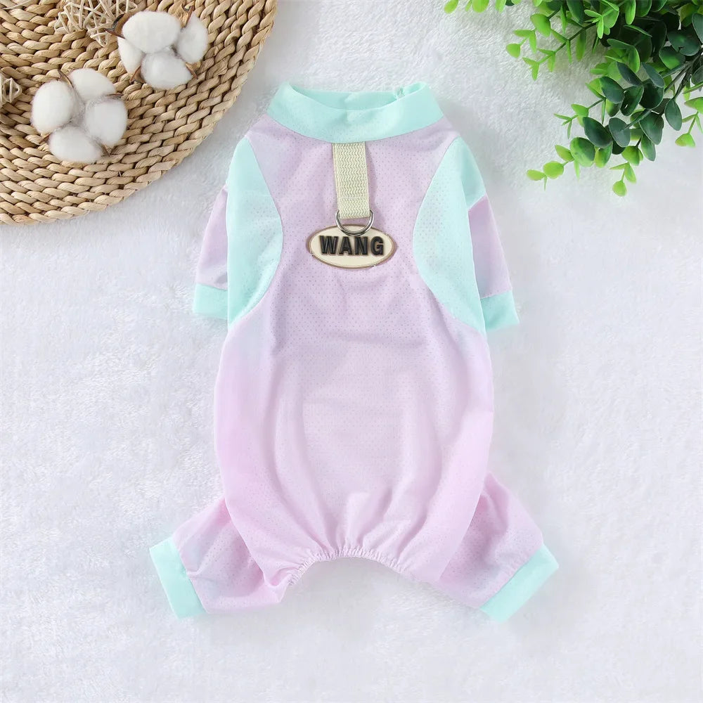 Summer Pet Cooling Dog Jumpsuit Ice Silk Breathable Quick Drying Clothes