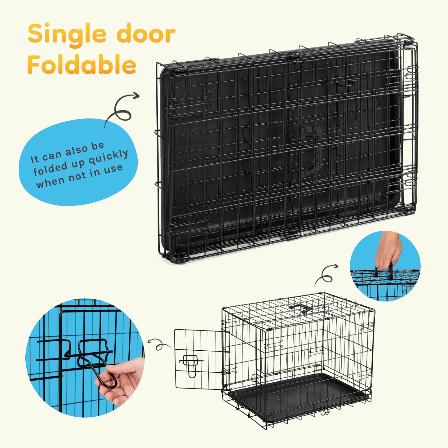 JHK Folding Metal Wire Dog Cage With Leak Proof Pan Tray