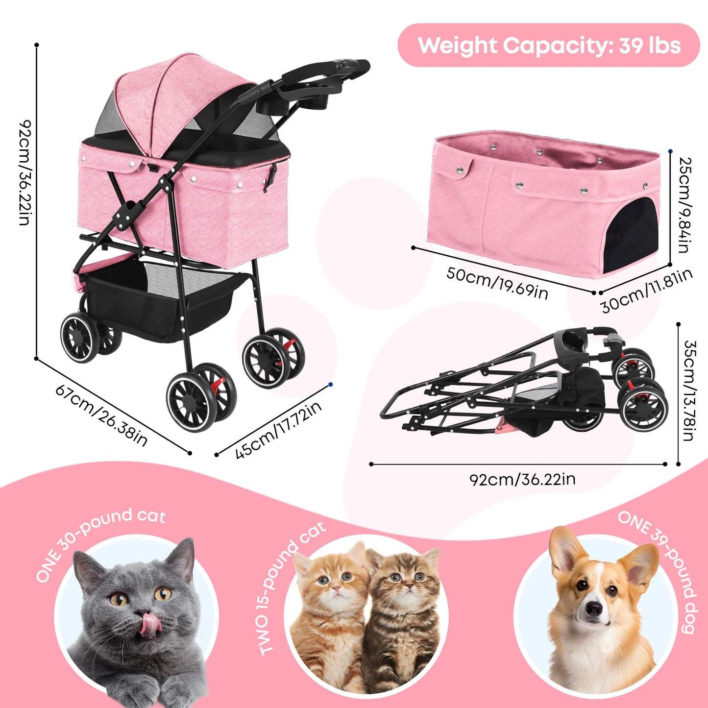 Chihuahua Pet Stroller For Small Dogs And Cats Travel Foldable
