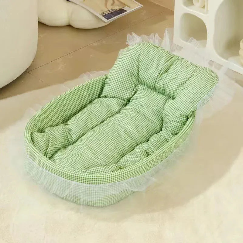 Lace Trimmed Pet Bed Oval For Small Dogs Cats Winter Cozy