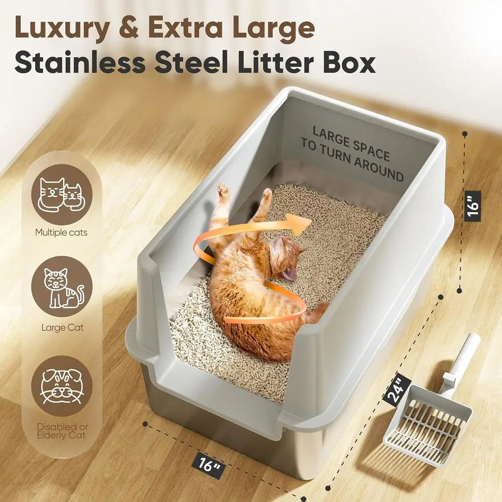 Stainless Steel Litter Box With Lid Enclosed For Cats