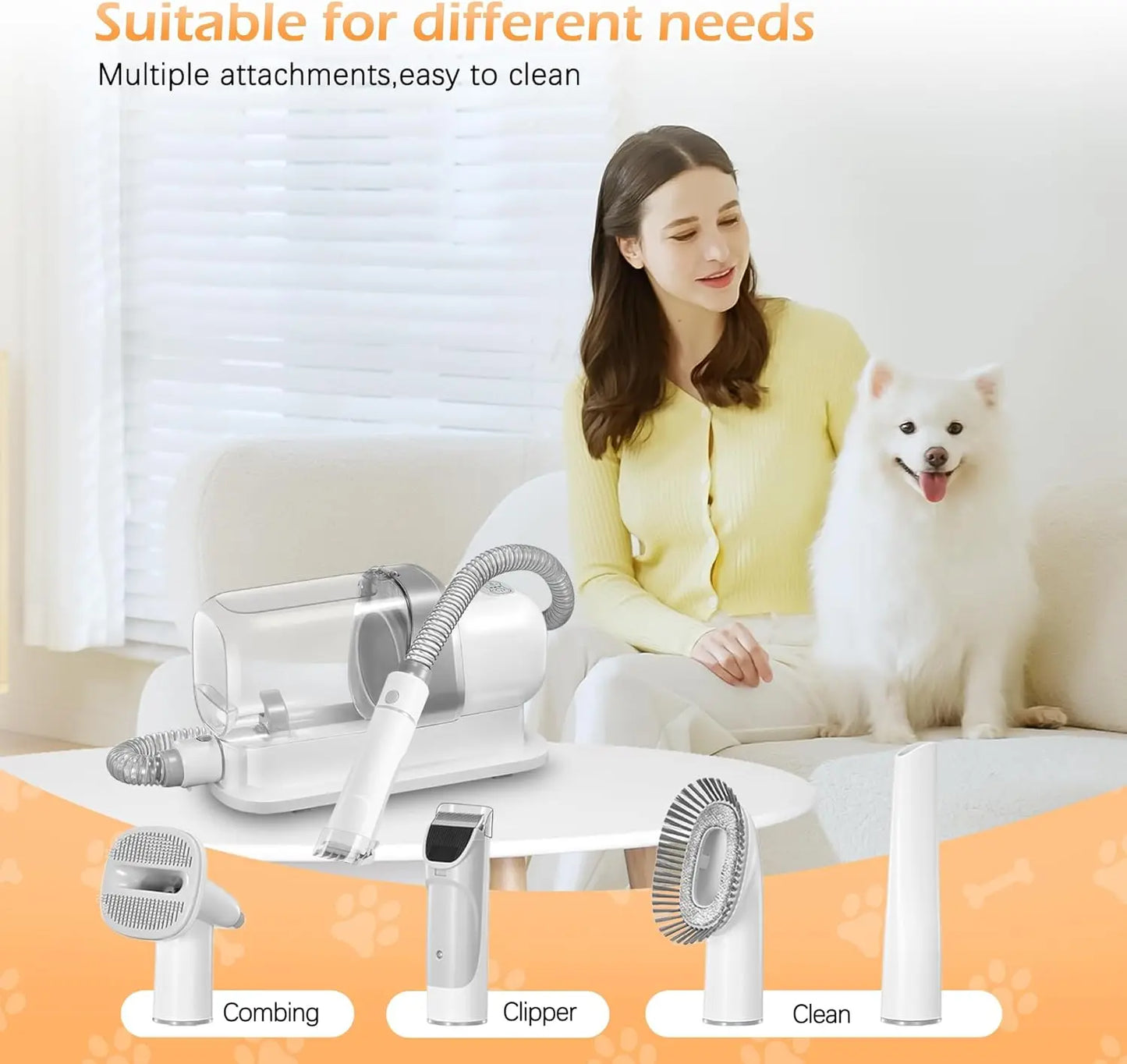 Dog Grooming Vacuum Kit With Low Noise Pet Hair Tools