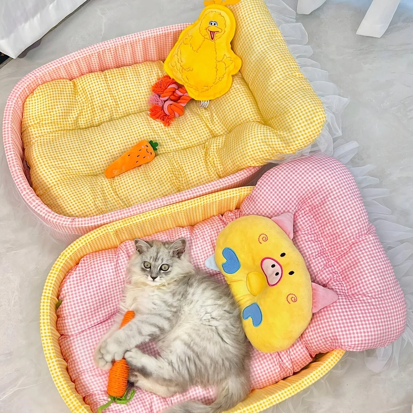 Lace Trimmed Pet Bed Oval For Small Dogs Cats Winter Cozy