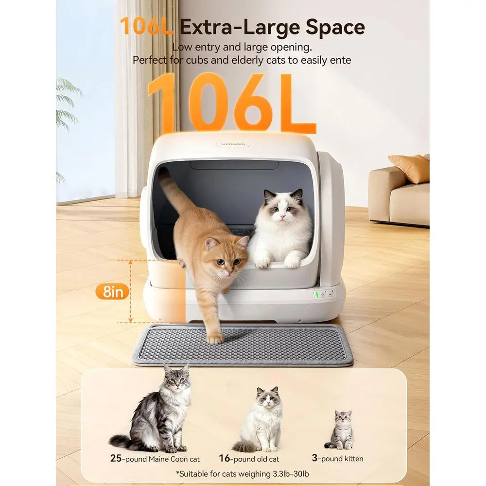 Self Cleaning Cat Litter Box Automatic Low Entrance Safety Sensor