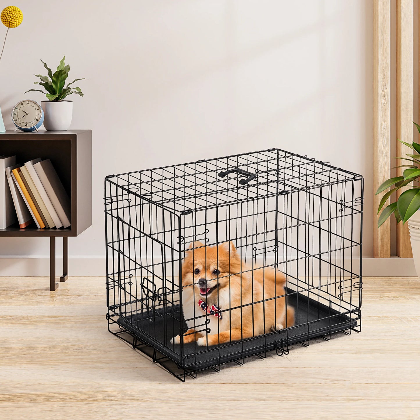 JHK Folding Metal Wire Dog Cage With Leak Proof Pan Tray